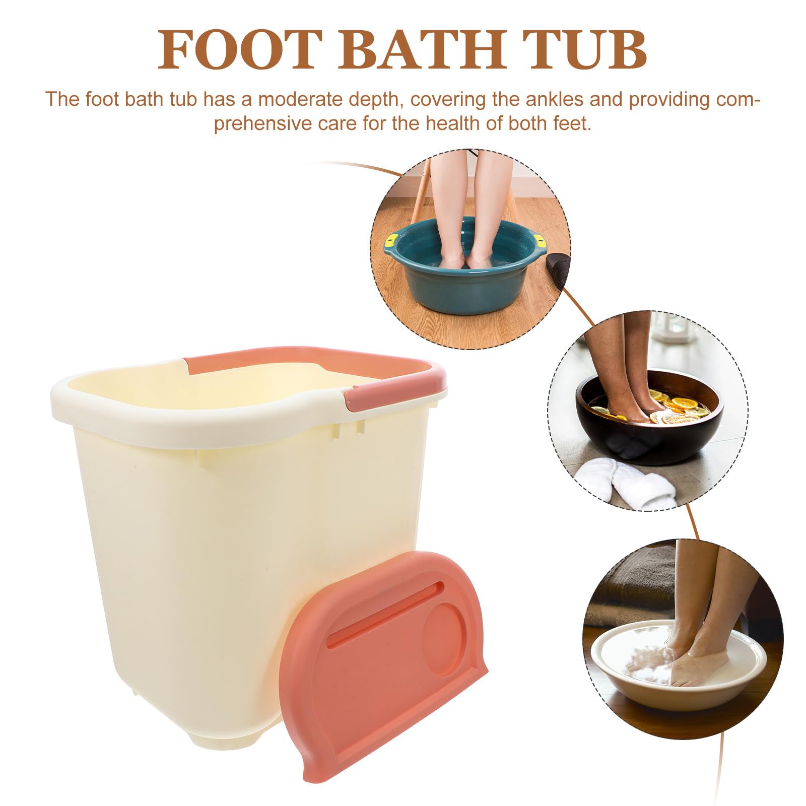 Healvian Fußbadewanne aus Kunststoff mit Tiefenmassage für Pediküre und Reisen Beige Klappbarer Griff für Einfaches Transportieren und Verstauen