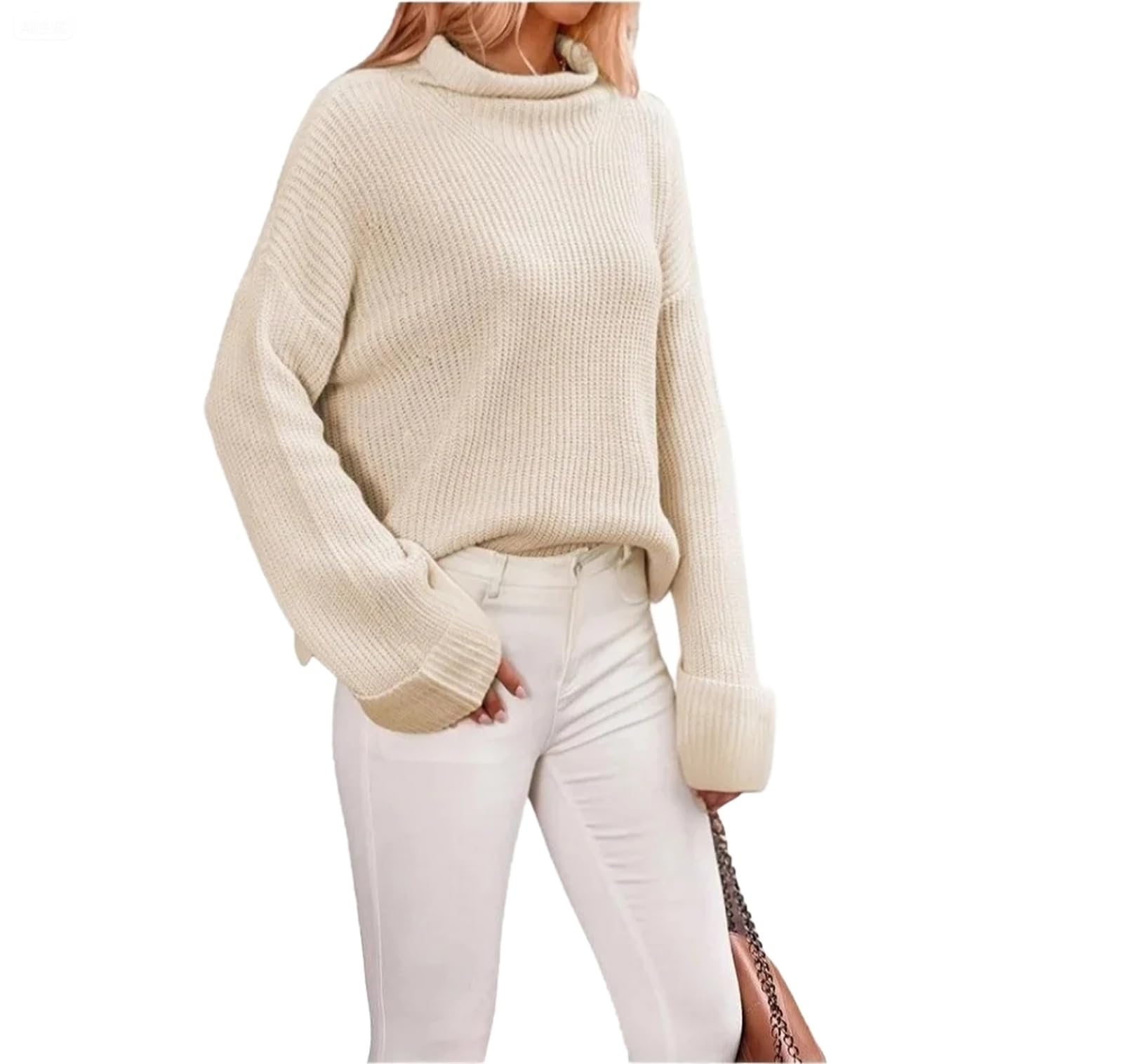 Womens Oversized Cozy Sweaters - Crew Neck Bell Long Sleeve Slouchy Knitted Pullover Sweater Tops