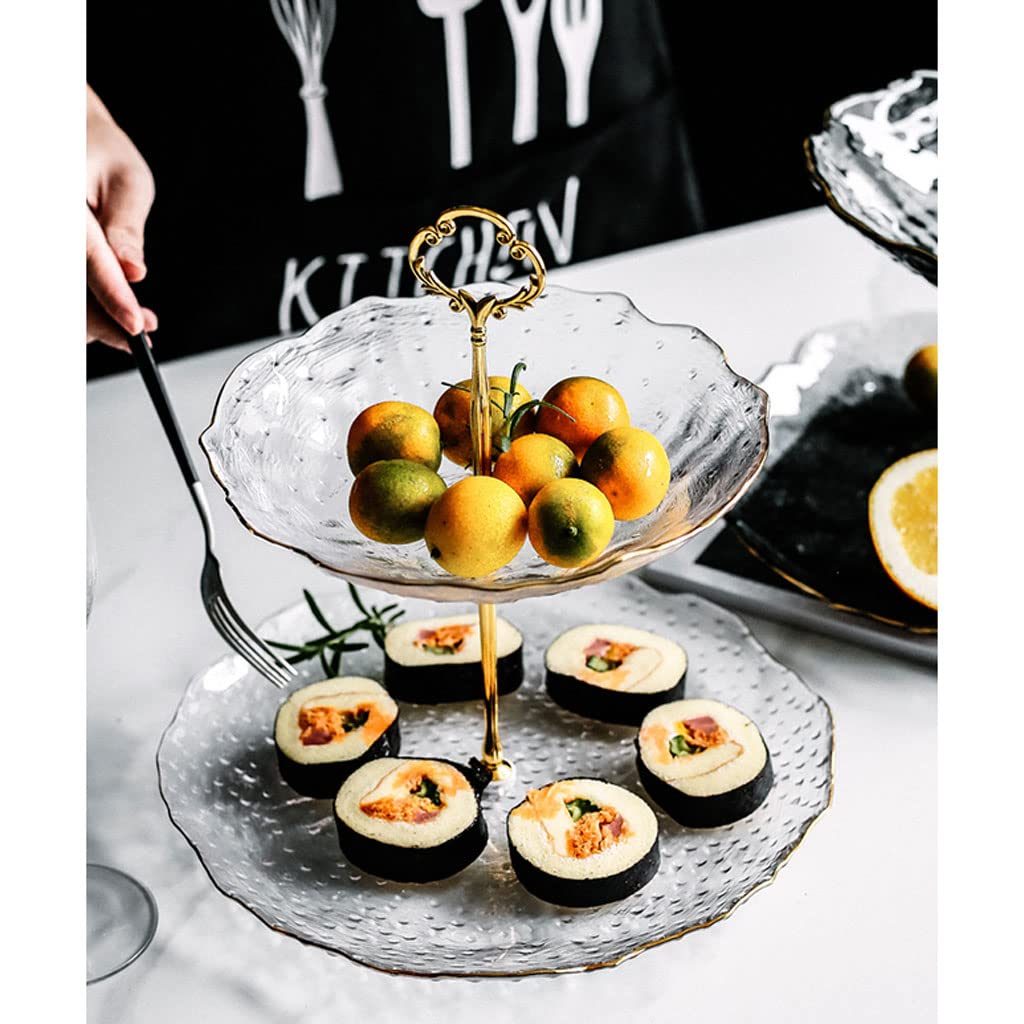 Postres Soporte Escalonado para Servir postres de Vidrio Transparente Soporte para Pasteles con luz de Poste Dorado Bandeja de Torre de Aperitivos de Frutas de Lujo para Fiesta de té Boda Frutos