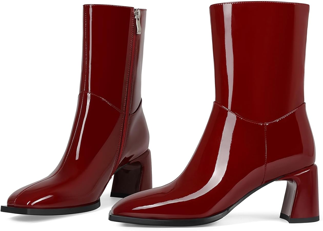 Amazon.com | Pomoxikn Women's Gogo Boots Square Toe Mid Calf Boots