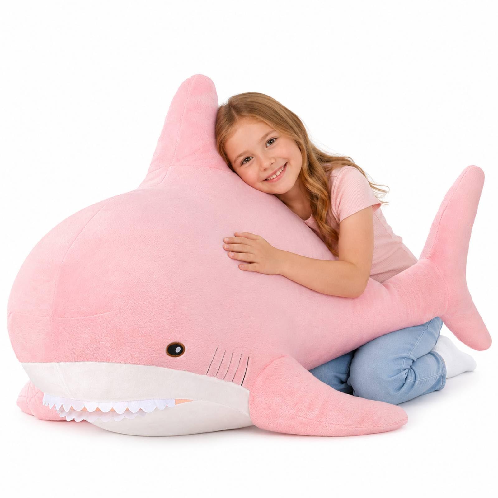 MorisMos 51 Inch Giant Shark Stuffed Animal, Pink Shark Plush Pillow