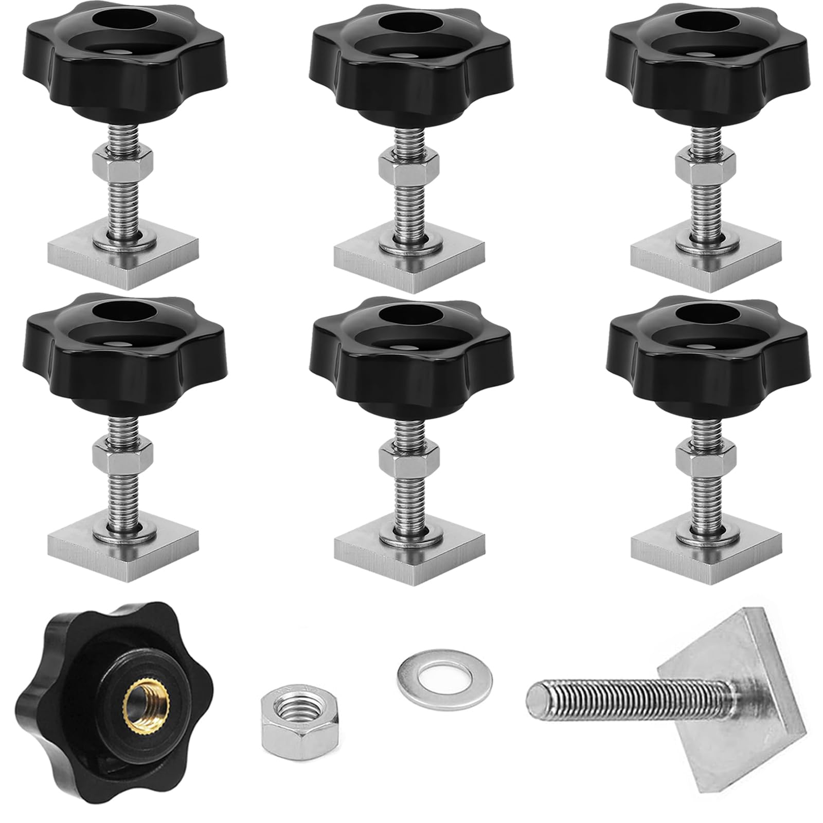 CRCFSUK 6 PCS T Track Bolts M8x40mm, Stainless Steel Roof Rack Bolts with Thumb Screws, Nuts & Washers, 20x20×4mm Square Sliding Blocks for Roof Rack Rail Carrier