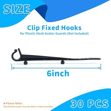Air Jade Clip Fixed Hooks for Plastic Mesh Gutter Guards, Pack of 30 Clip Fixing Hooks Spare Installation Accessory, Fit 4, 5, 6 Plastic Gutter Guards, Easy Installation