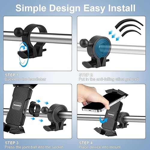 Miniatura 9 de Soporte de teléfono para bicicleta, soporte de teléfono para motocicleta, rotación de 360 con manubrio universal, soporte de teléfono ultraligero