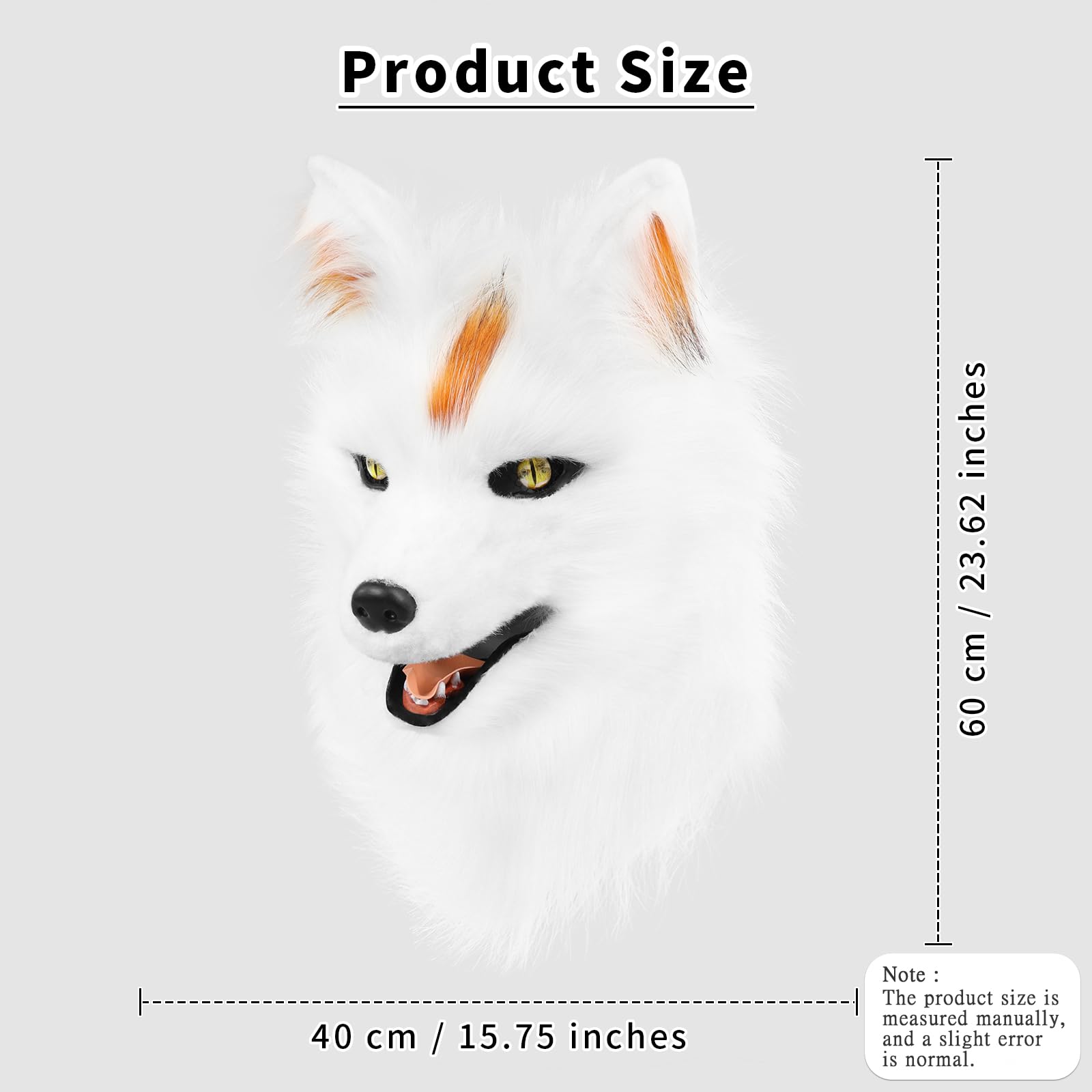 PPFINE Animal Faux Fur Wolf Dog Furry Full Head Mask Cosplay Costume Accessories for Halloween Party, White - Image 3