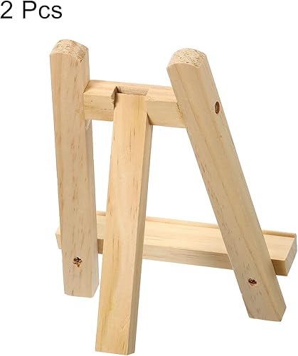 Miniatura 3 de PATIKIL Mini caballete de madera de 7.9 pulgadas, paquete de 2 soportes triangulares para mostrar fotos, tarjetas, lienzos, bodas, color madera