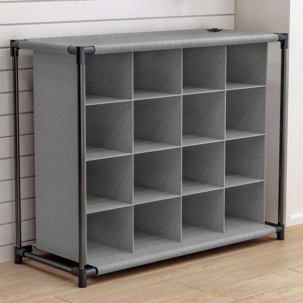 FKUO 4-Tier 16-Pair Shoe Rack Cubby Organizer, Free Standing Shoe Storage Shelf (Gray)