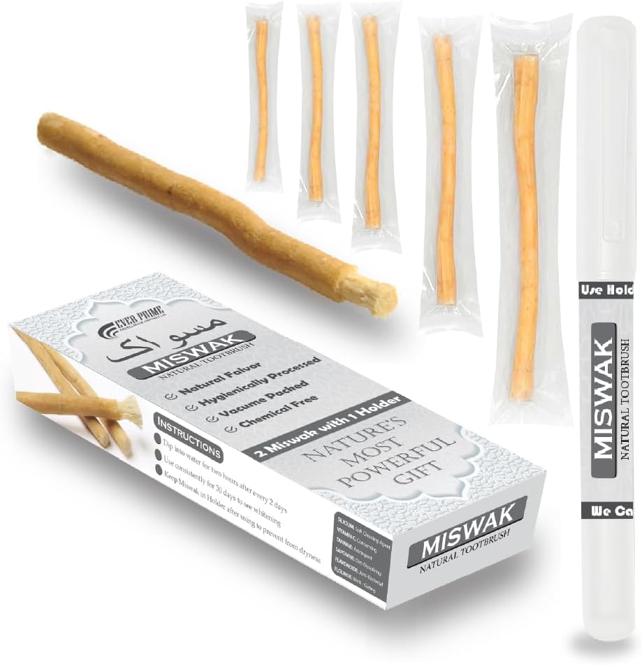 Natural Miswak Stick | Pack of 05 | Chewable Toothbrush | Organic Teeth Cleaning & Whitening | Sewak Tooth Brush | Oral Care & Healthy Gums مسواك