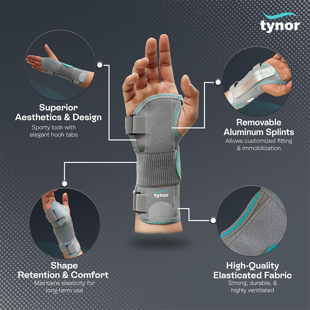 TYNOR Wrist Splint Ambidextros, Grey, Medium, 1 Unit