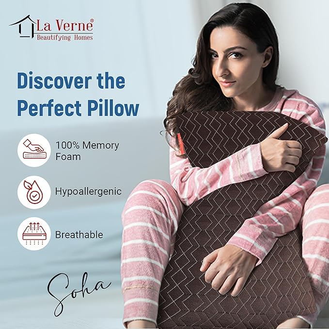 Image of LA VERNE Cooling Gel Infused Pincore Technology Breathable Memory Foam Pillow with 3S Rebound| Cool Gel Cervical Support for Neck & Shoulder Relief (1, D Brown, Standard)
