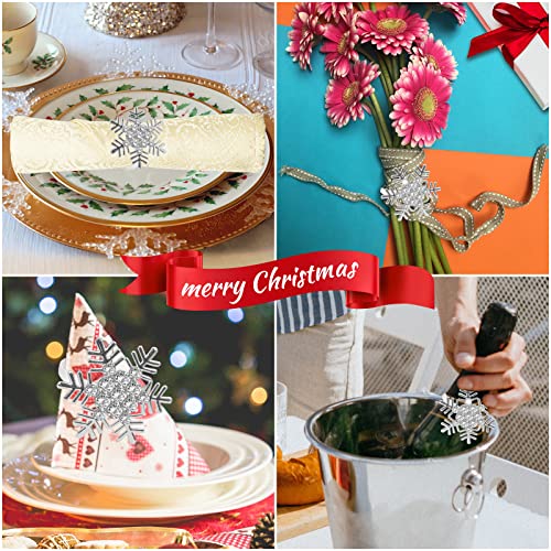 Image of Legigo Set of 8 Christmas Xmas Snowflake Napkin Rings Set- Metal Diamond Snow Xmas Napkin Ring Holders for Cloth Napkins, Christmas Holiday Party Dinner Table Decoration