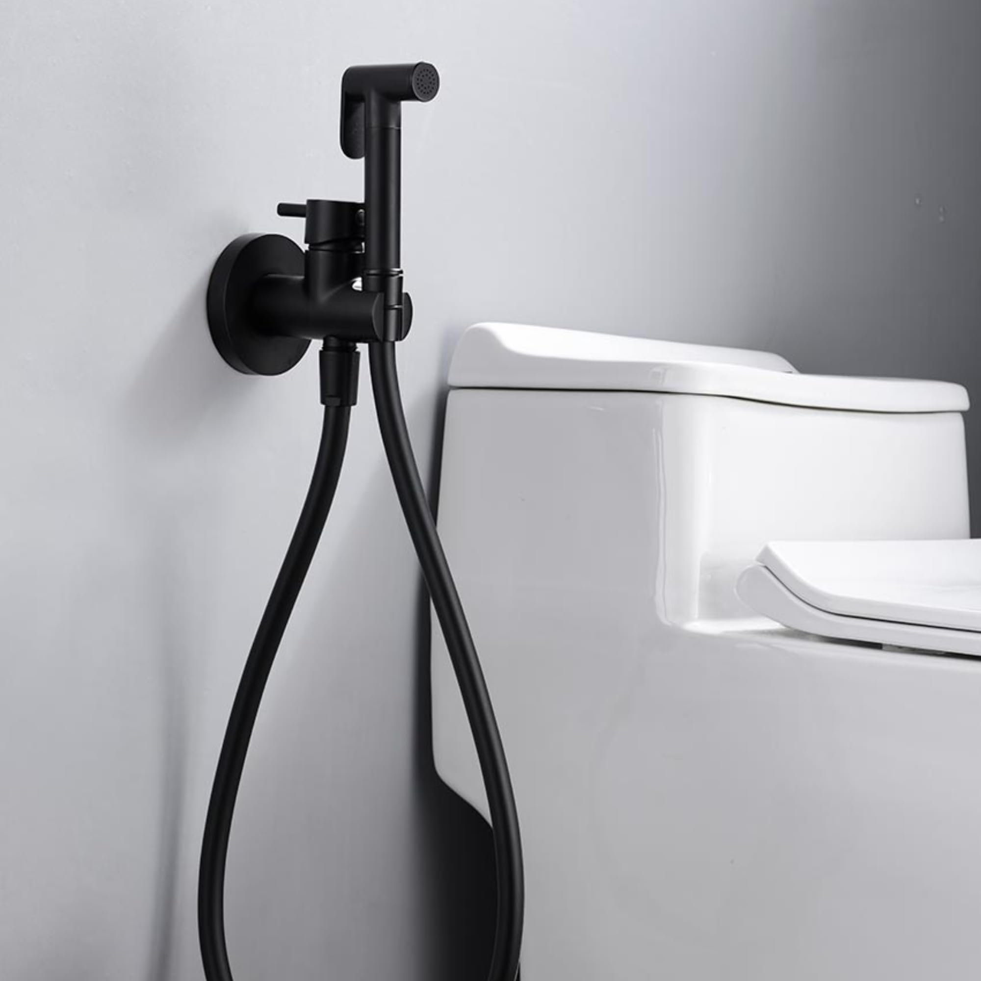 IMEX - Ducha Bidet Agua Fría y Caliente Color Negro Mate | Grifo Bidet Empotrado para WC | Ducha Higiénica Monomando para Inodoro | Grifería Sustituto de Bidé | Serie Munich