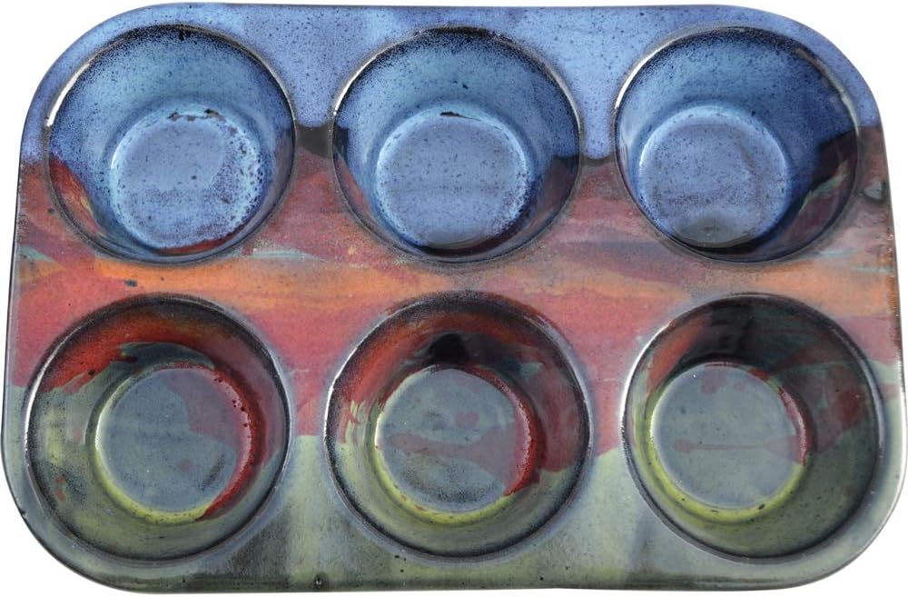 ALWAYS AZUL POTTERY 6 Cup Muffin Pan in Mountainscape Glaze - Handmade Durable Stoneware for Baking - Microwavable Bakeware - Pottery Baking Dish for Muffins, Cupcakes & More