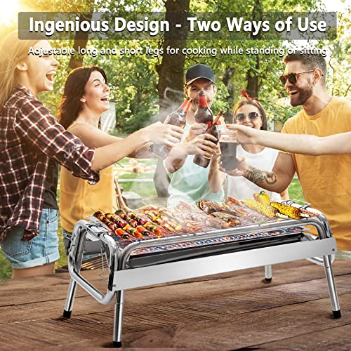 Uten BBQ Grill Holzkohlegrill für Familie und Freundesgruppe mit 430 Rostfreiem Edelstahl und Rauchfunktion für Picknick