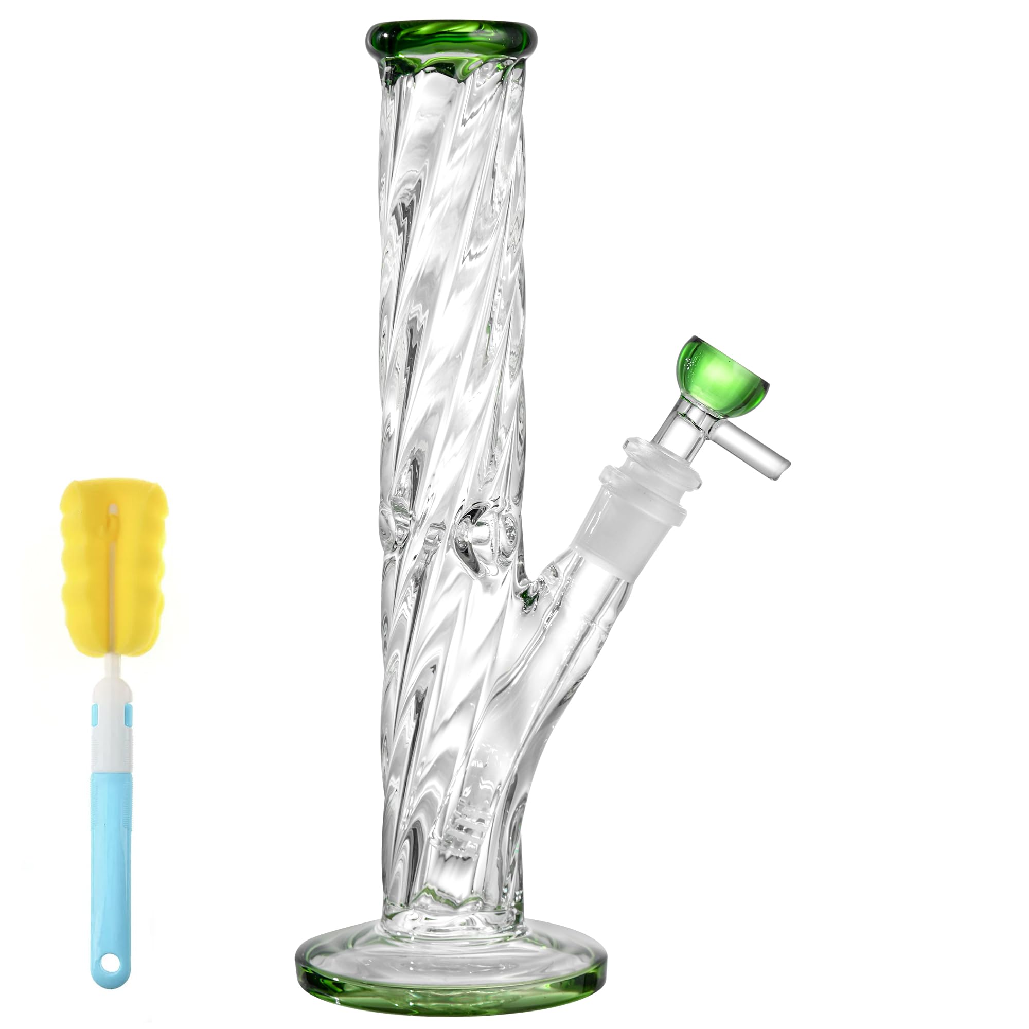 Chillbong 20cm Glasbong avec bol de 14,5 mm et bouteille à cylindre en spirale, poids 500g, verre résistant artisanal, tuyau de récipient de filtrage - Jade Green