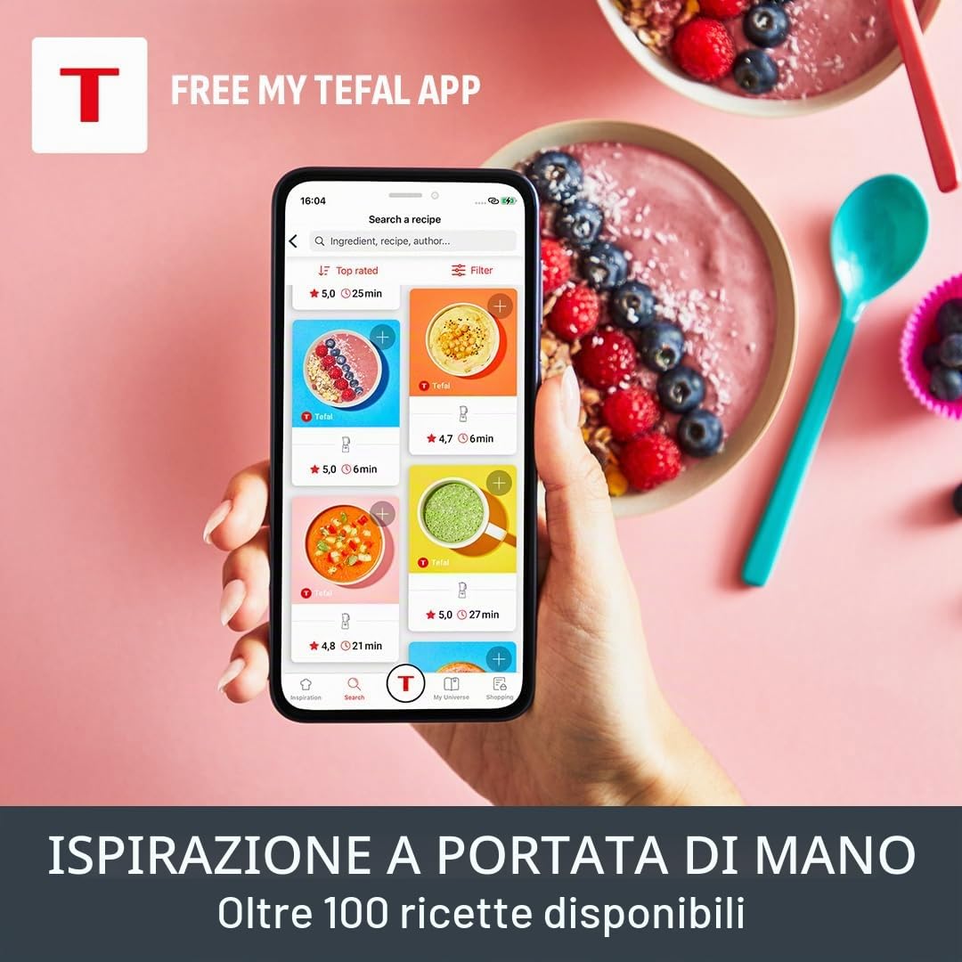 Tefal Blend Up Potente mini frullatore, modalità silenziosa, 1000 W, 8 preset automatici, programma di pulizia automatica, bottiglie On the Go BL19H4G0, blu boreale