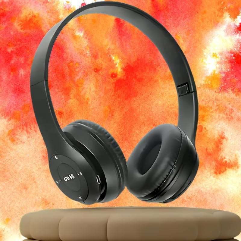 Image of P47 Over Ear Wireless Bluetooth Headphones with Mic (Black)