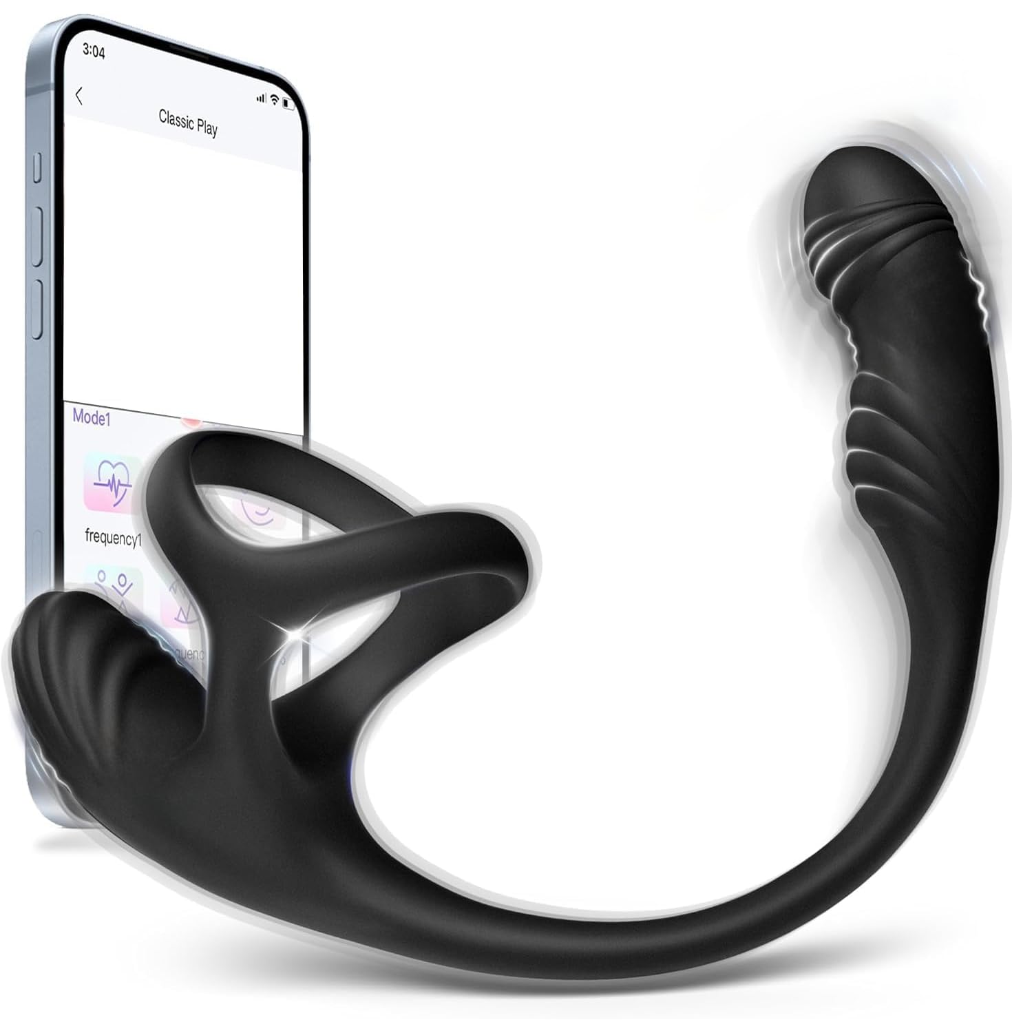 Vibratore anale e prostatico con anello fallico, stimolatore, giocattolo erotico, plug anale - dilatatore, vibratore a tre anelli con app