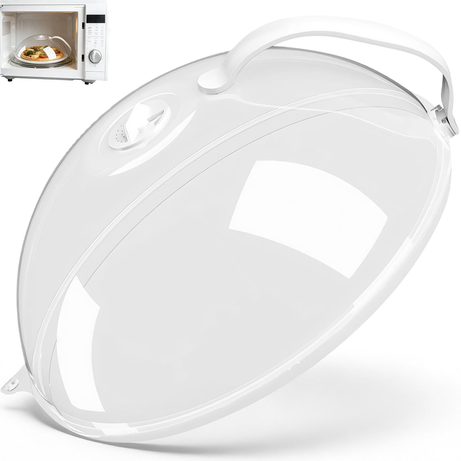 Tapa Microondas con Agujero Vapor & Asa, Cubierta Microondas Transparente Libre BPA 26x10cm, Tapadera de Micro Onda Campana Contra Salpicaduras Plástico Reutilizable, Resistente al Calor Hasta 200°C