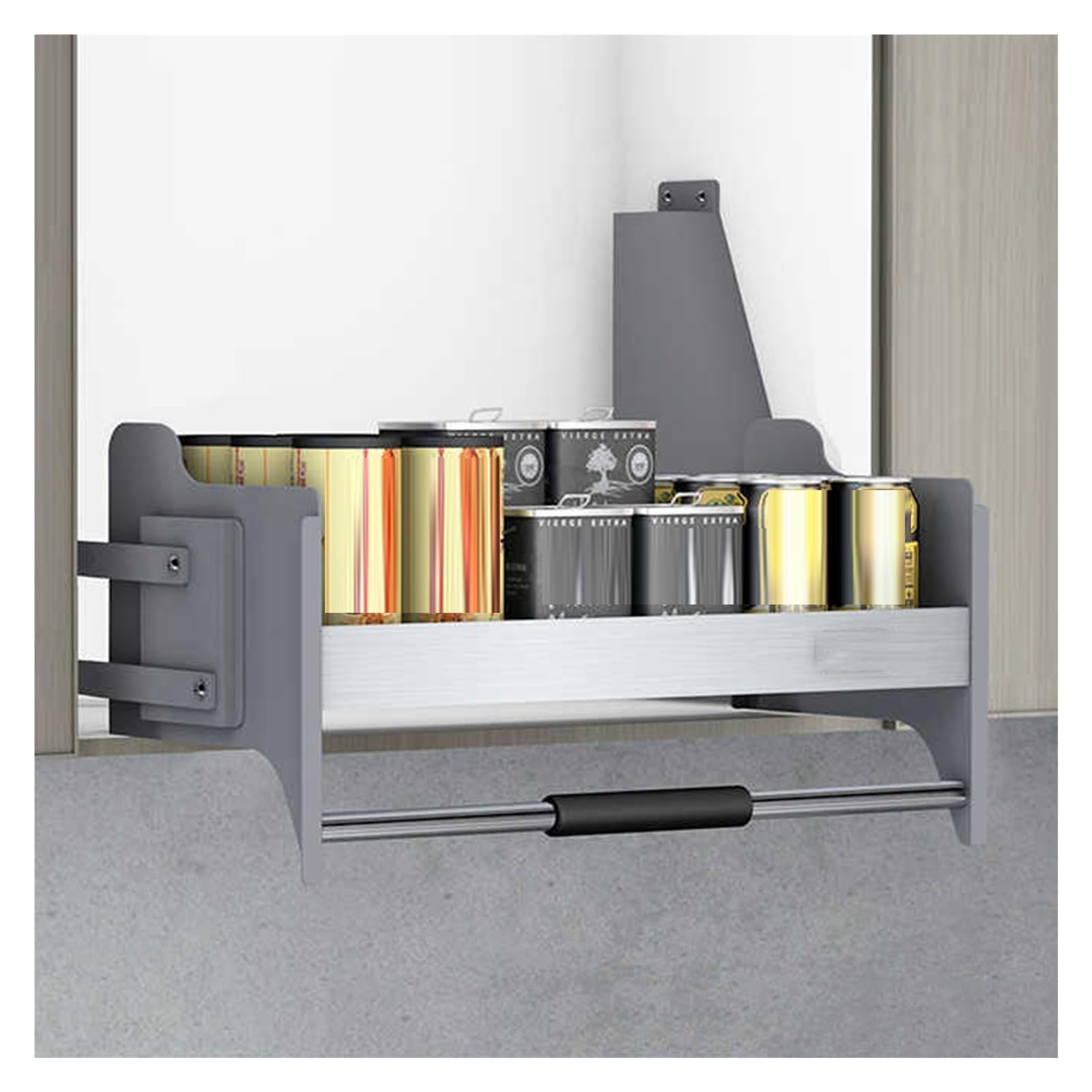 IUokLU Pull Down Spice Rack - Heavy Duty Shelf Organizer for Kitchen Upper Cabinets - Maximize Space with Adjustable Pull Down Shelf System(Silver-560-570mm)