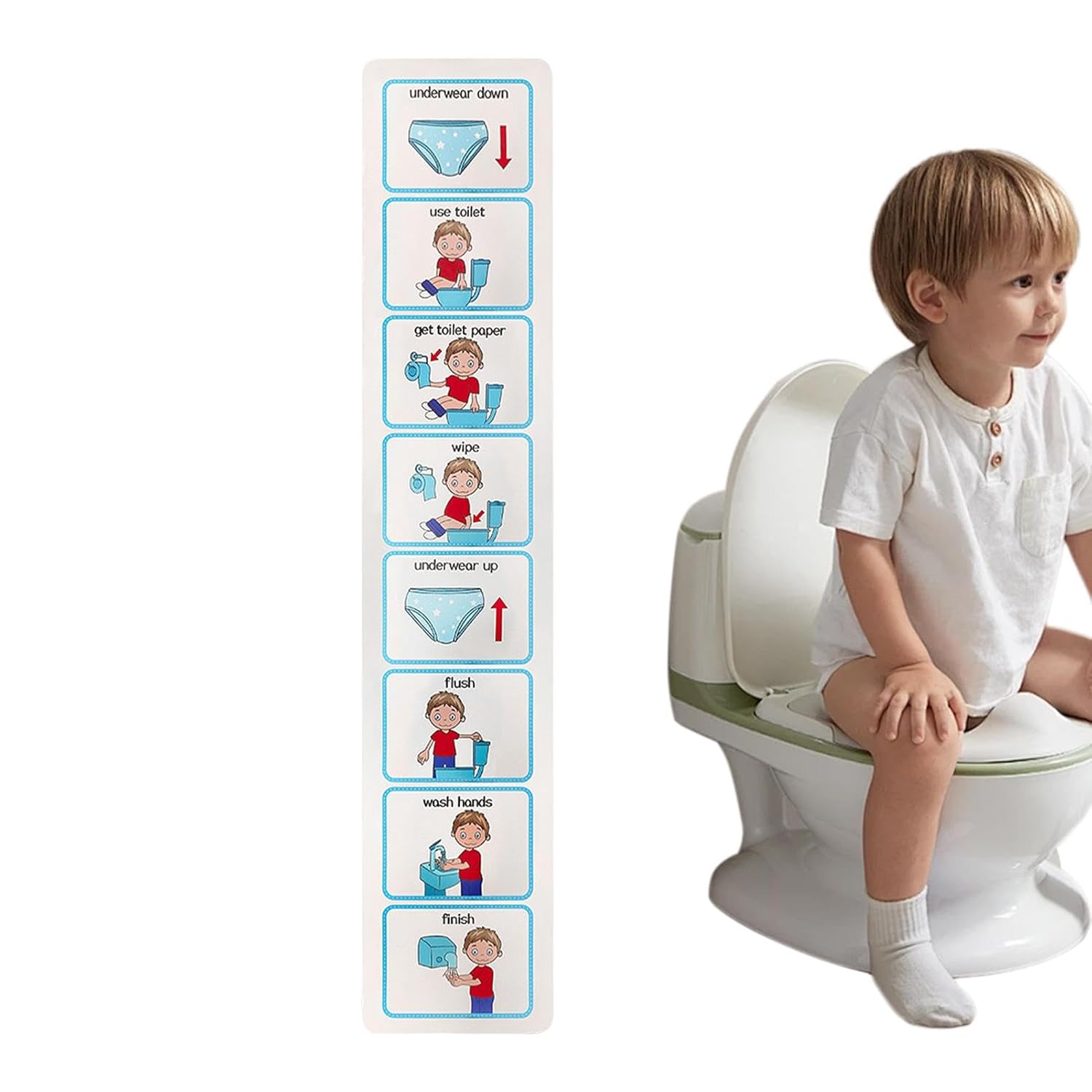 Toilet Visual Schedule Cards – Potty Training Visual – Bathroom Routine Sticker Chart – Easily Apply Potty Chart – Water Resistant Potty Training Visual Guide – Educational Bathroom Schedule Visuals
