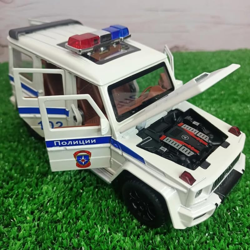 Image of New 1:24 G Wagon Police Jeep Diecast Alloy Metal Pull Back Car with Openable Doors Music Sound and Light Vehicle Toy Car for Kids Boys (Black)
