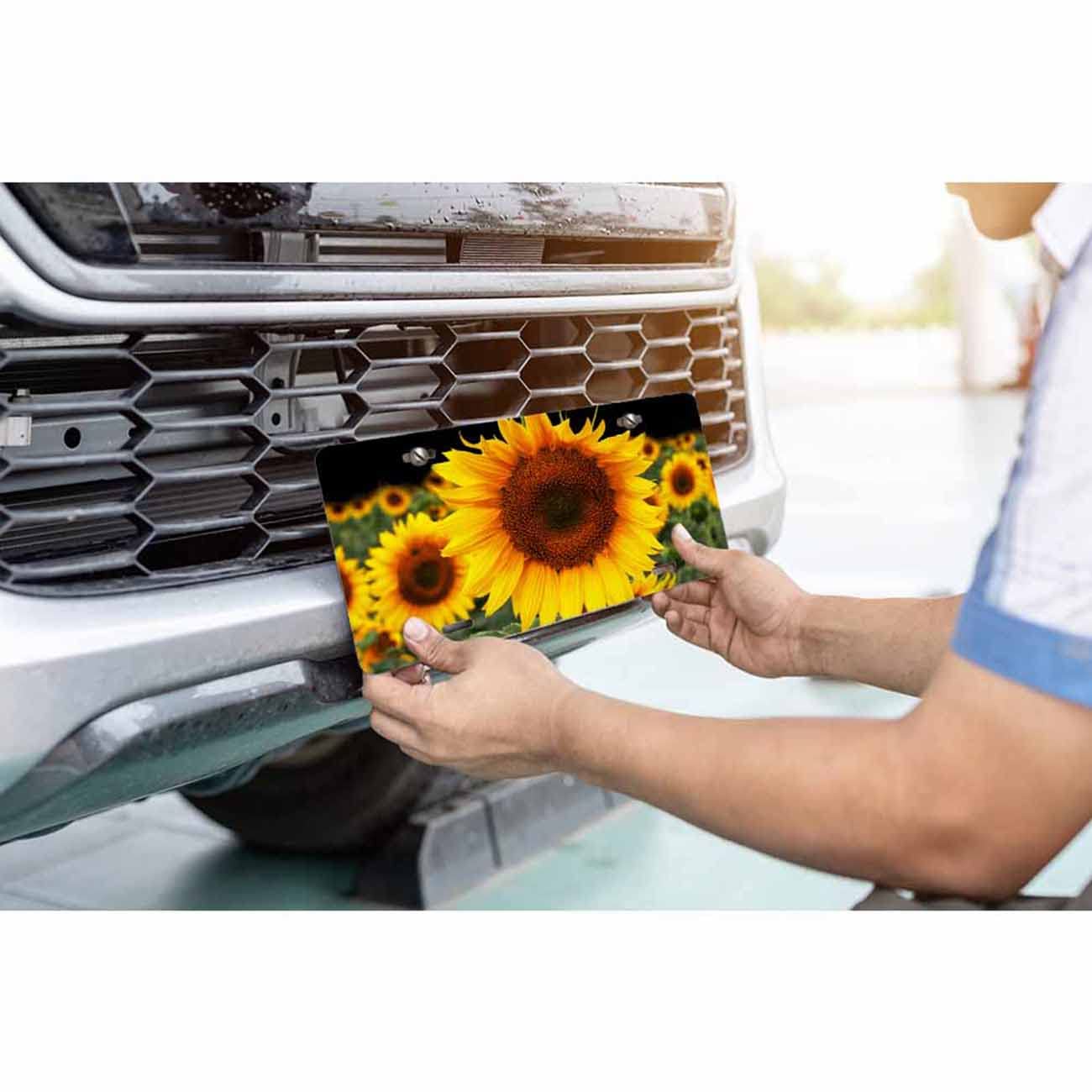 Sunflower & Butterfly License Plate Frame - 12x6 Inch Stainless Steel Car Accessory With Screws