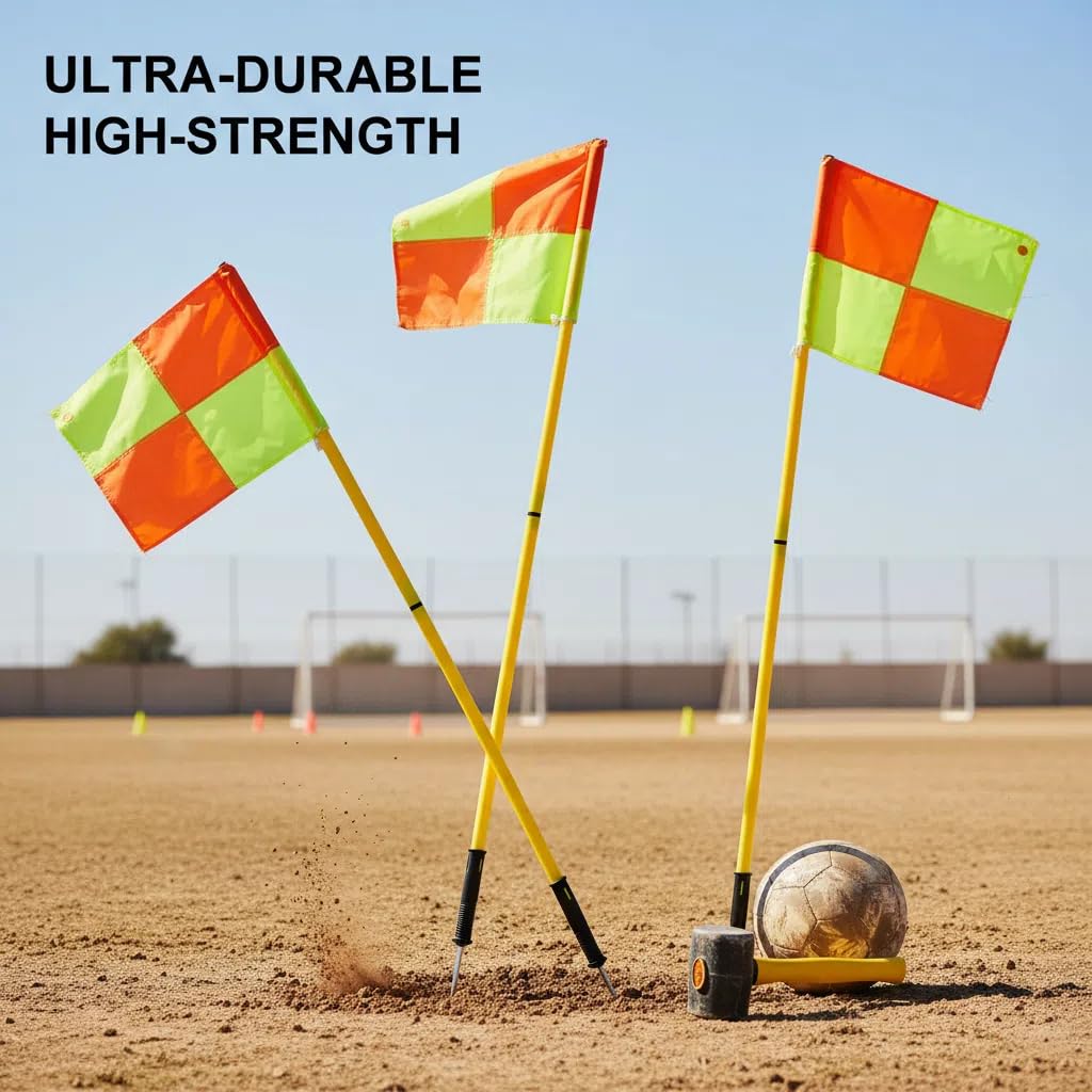 Scooer Bandiere per Angoli per Campo da Calcio con Borsa di Stoccaggio, Bandiere per Angoli da Calcio Portatili Set per Campo da Calcio con 4 Bandiere Quadrate 4 Pezzi Pali da