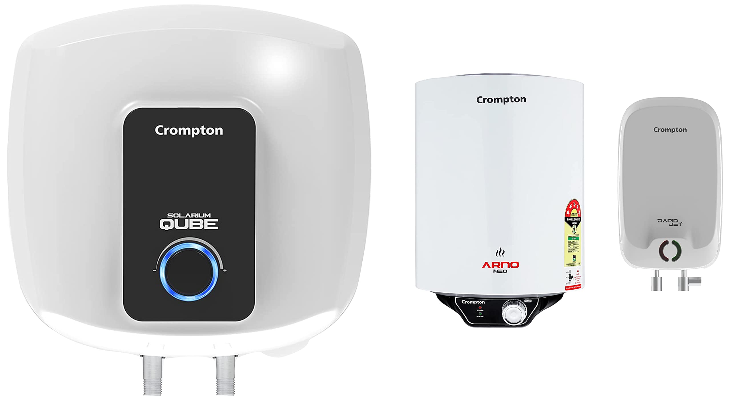 Buy Crompton Rapid Jet 3-L Instant Water Heater(White) u0026 Solarium Qube 15-L  5 Star Rated Storage Water Heater(White and Black) u0026 Arno Neo 10-L 5 Star  Rated Storage Water Heater (White) Online