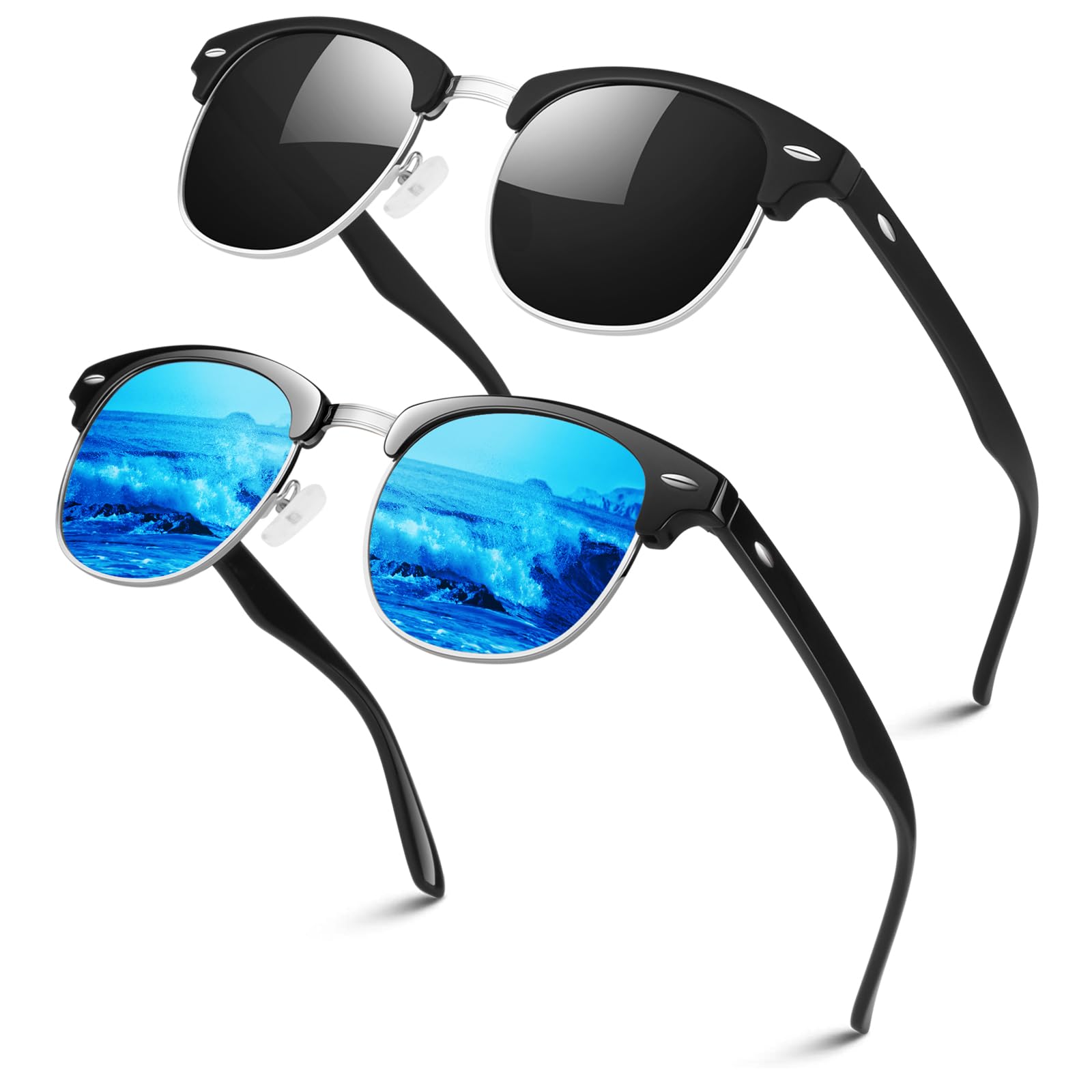 LINVO®丨Half Rim High-end Branded and Stylish Sunglasses丨Polarized and 100% UV Protected 丨Men & Women丨Medium丨Riding & Driving