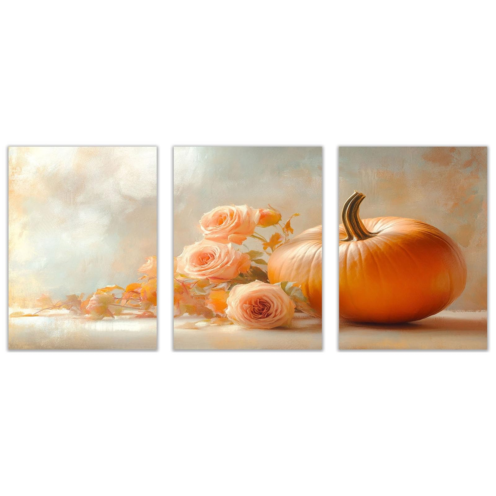 TODOAA Set of 3 Abstract Wall Art Home Decor Beautiful Flower Pumpkin Vintage Botanical Prints, Rustic Farmhouse Wall Decor, Pictures for Living Room Bedroom(Orange)-50x70cmx3 Unframed