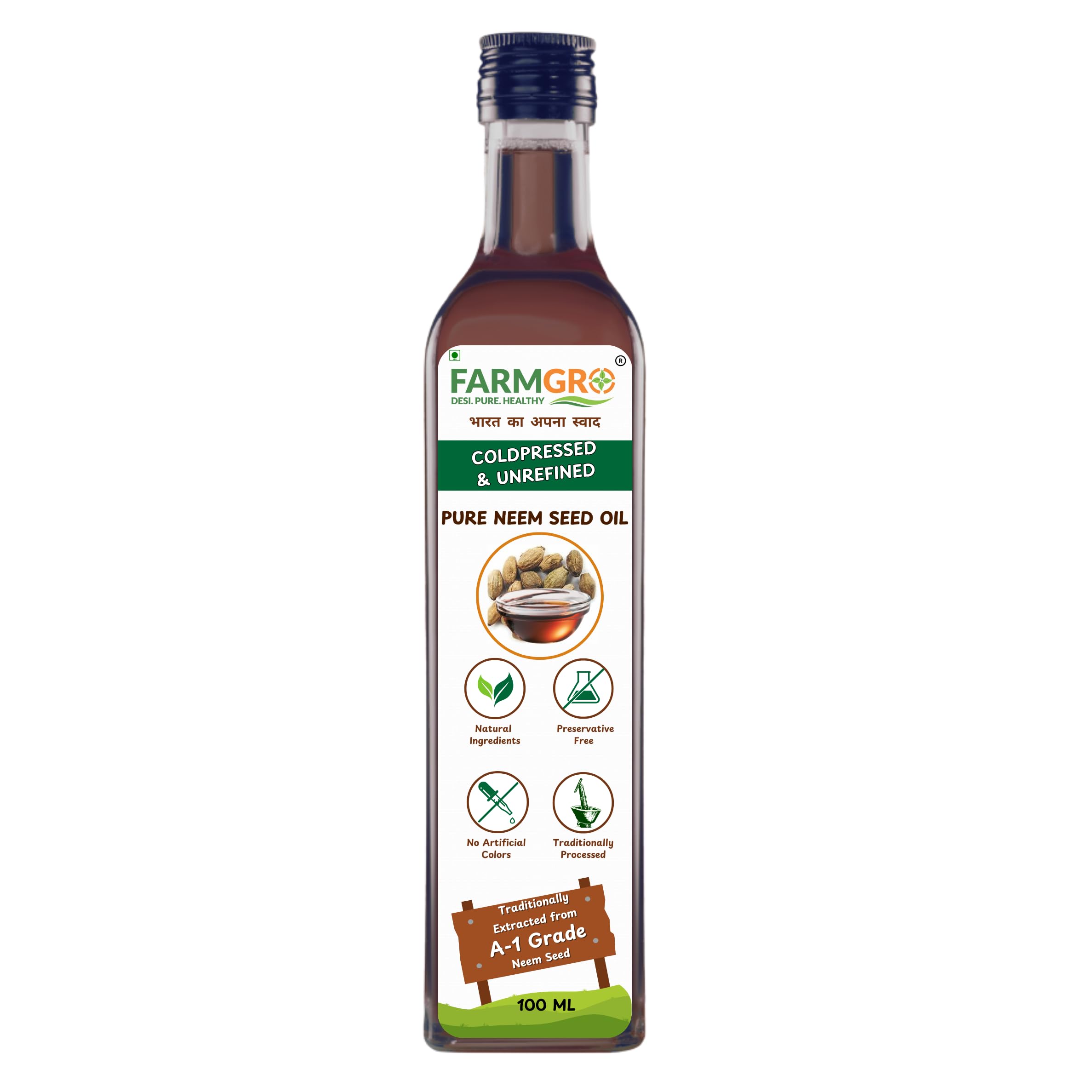 FarmGro Pure Cold Pressed Neem Seed Oil | 100% Natural, Organic, Virgin & Unrefined | for Skin, Hair, Plants & Pets | Glass Bottle - 100 ML-image-36