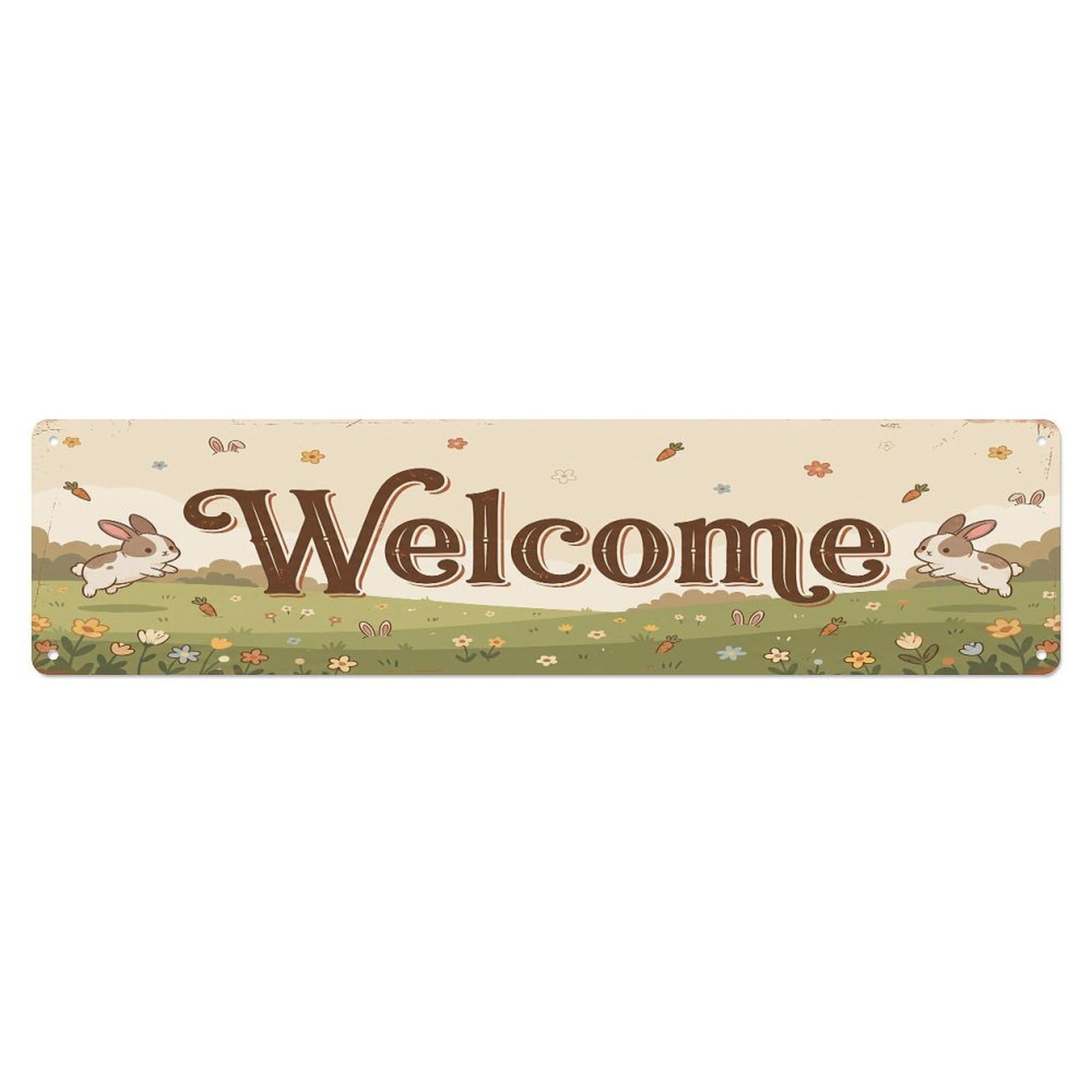 Cxhjca 4X16inch(10X40cm) Vintage Welcome Rabbit Hopping Metal Tin Sign
