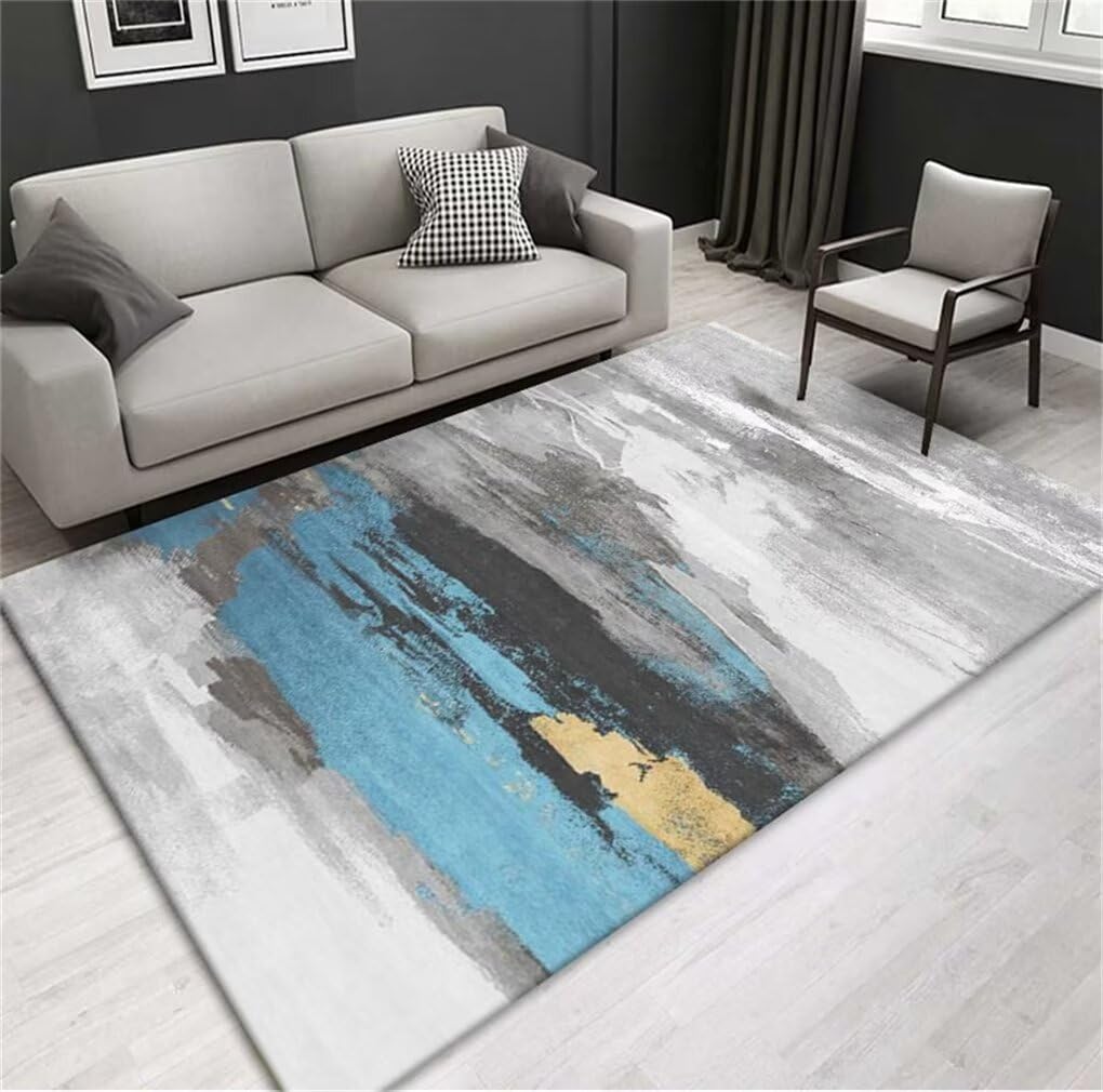 Tapis design salon bleu et gris 120x170cm pour chambre garçon ado