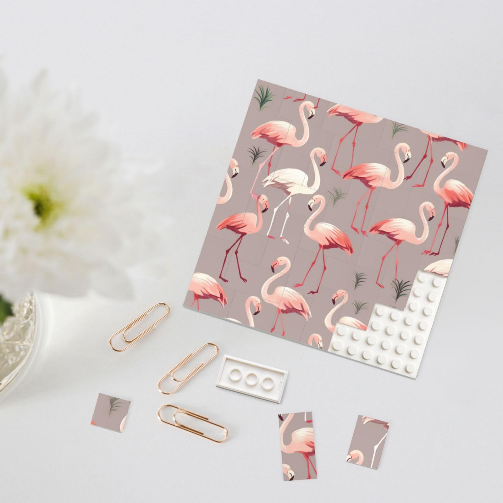 Puzzle Flamant Rose En Forme De Cœur – Kit Construction Personnalisable Avec Photo – Cadeau Saint-Valentin Pour Lui Et Elle