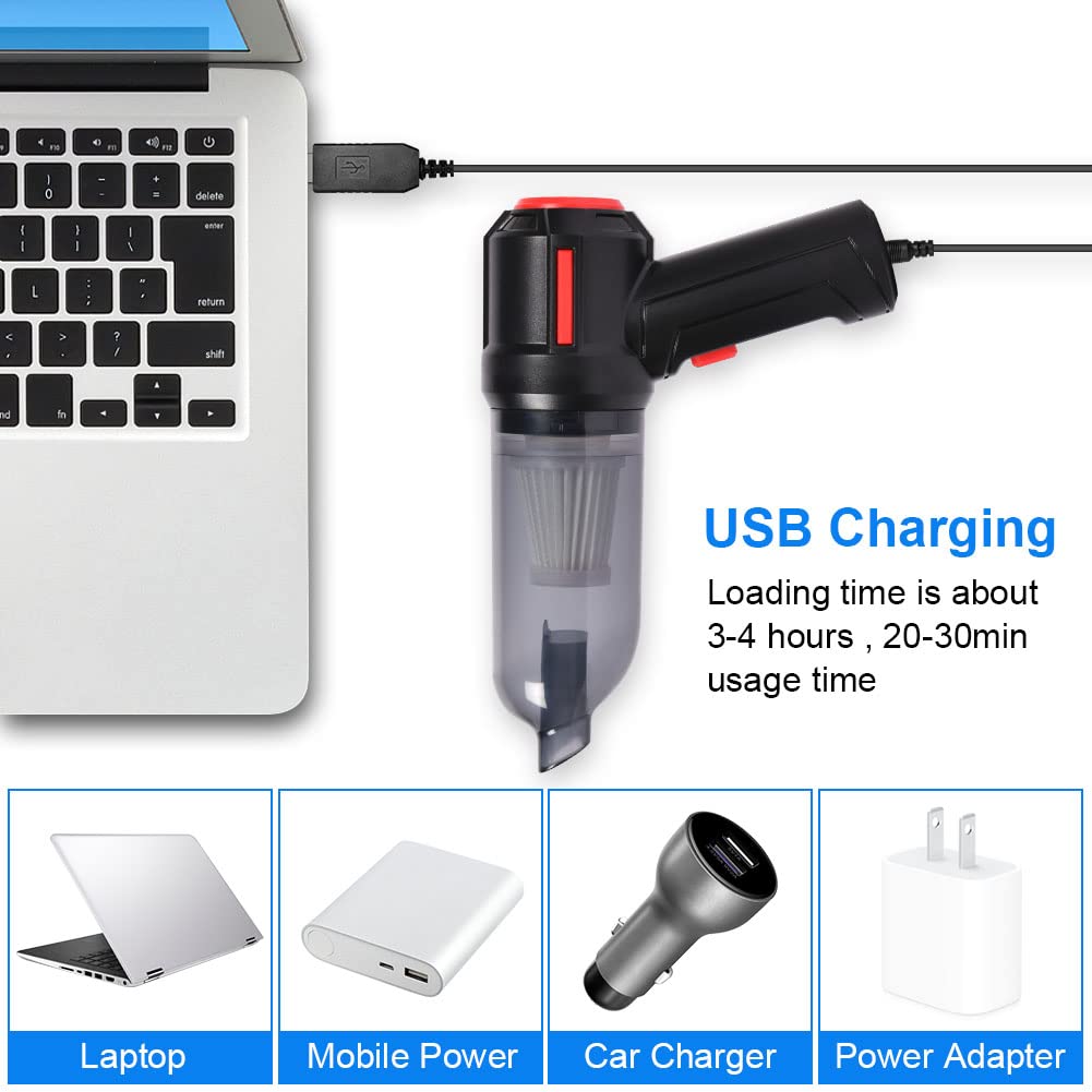 URAQT Staubgebläse Druckluft, 9000Pa 3 in 1 Handstaubsauger Akku Hand Stark Mini Staubsauger Auto Kabellos USB Aufladbar mit Waschbarer Filter Tastatur Reinigung für Haus Büro Auto Küche Rot