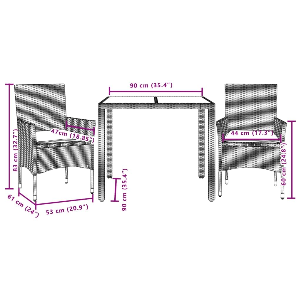 ShGaxin 3278663 Set da pranzo da giardino con cuscini in rattan PE Acacia Nero, Set Tavolo e Sedie Giardino, Tavolo e Sedie Terrazza, Mobili da giardino per esterni, Set di mobili da giardino