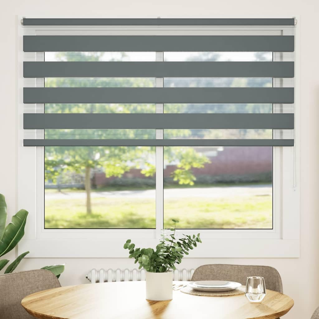 Zebra-Rollo, Dunkelgrau, 150,9 cm, Polyester | Blickdicht, 2 Montagemodi, Kindersicherung, höhenverstellbar