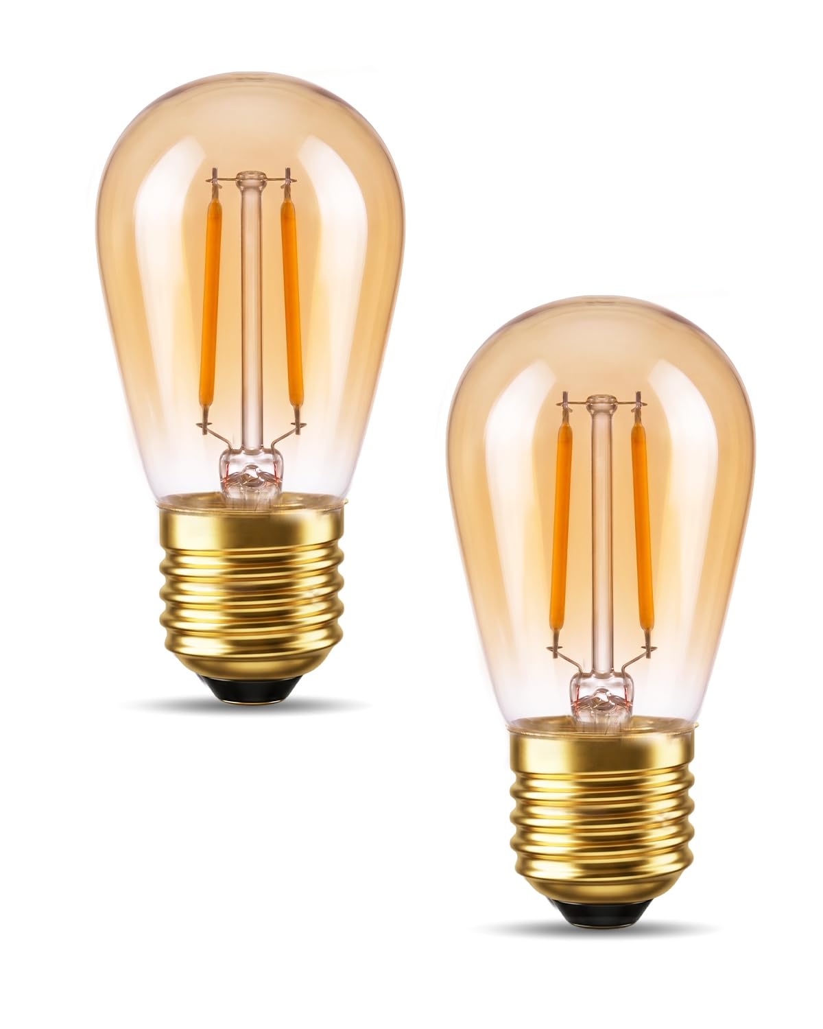 TobeBright 2W S14 E27 Vintage Light Bulbs Warm Light 2200K, E27 Screw Bulbs Amber Glass Decorative LED Filament Bulbs, Non-Dimmable, 2-Pack