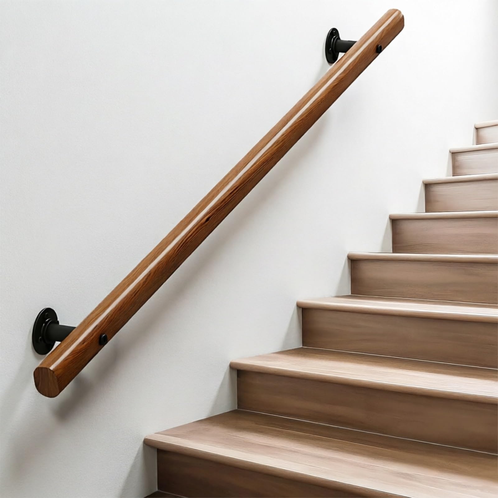 Dmchengma One Color Outdoor/Indoor Wooden Stair Rail - Wall Mounted Handrail For Steps, Deck, And Entryway Support(4.6Ft/140Cm)