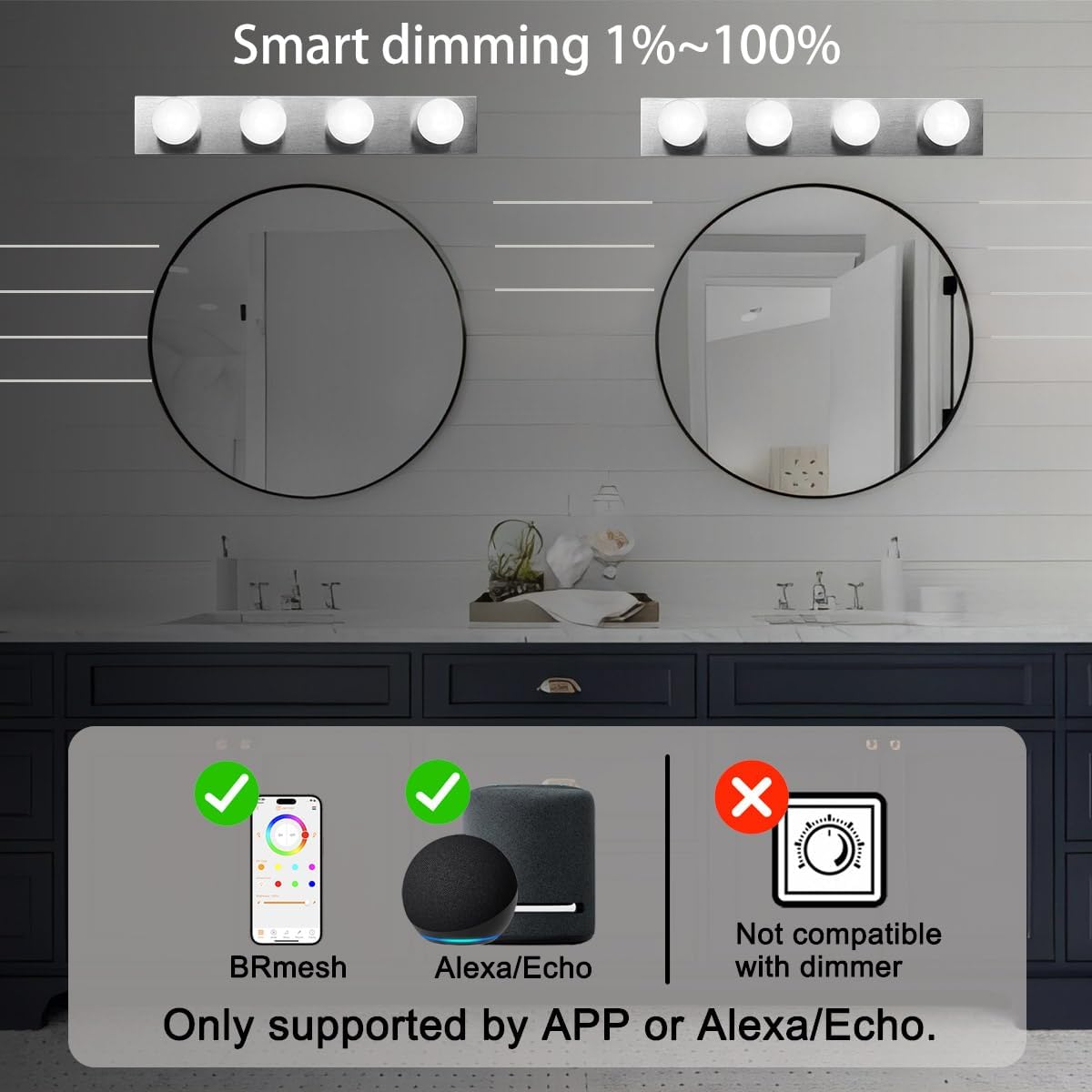 ILC G25 Globe Light Bulbs, App-Controlled LED Bulb with Bluetooth Mesh, 6W, 60W Equivatlent, 600LM, CCT: 2700K-6000K, CRI>95+, E26 Base, 120V for Vanity, Pendant fixtures, Bathroom (6 Pack)