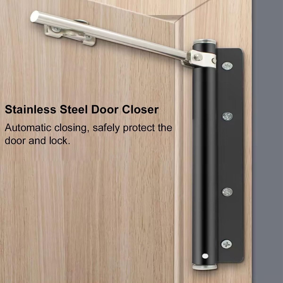 Door Closer, Rod Door Closer, Automatic Door Spring, Stainless Steel Adjustable Door Recliner with Screwdriver for Quiet Room Doors for Outdoor Interior Door Garden Gate (Black) — Amazon image 6