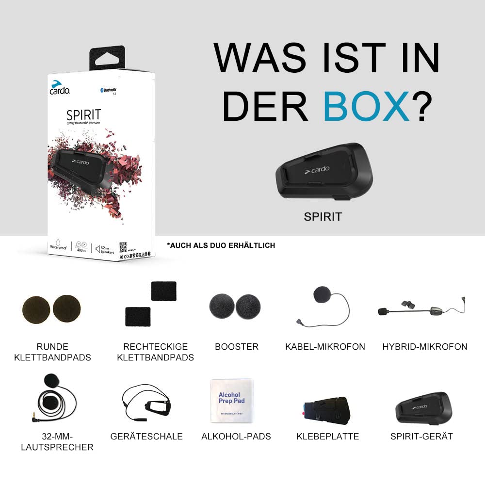 Cardo Spirit Motorrad Bluetooth Kommunikationssystem Headset - Schwarz, Einzelpackung