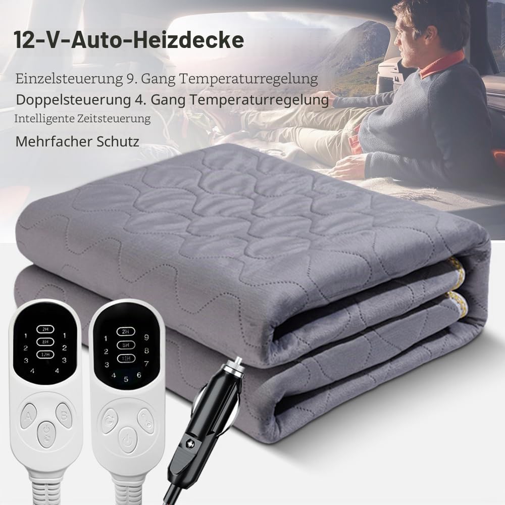 Portable Heated Shawl, 12V Auto Heizdecke 9 Heizstufen Beheizte Reise for Outdoor Reisen Camping Pad 70x180cm/120x150cm/50x150cm(120x150 A)