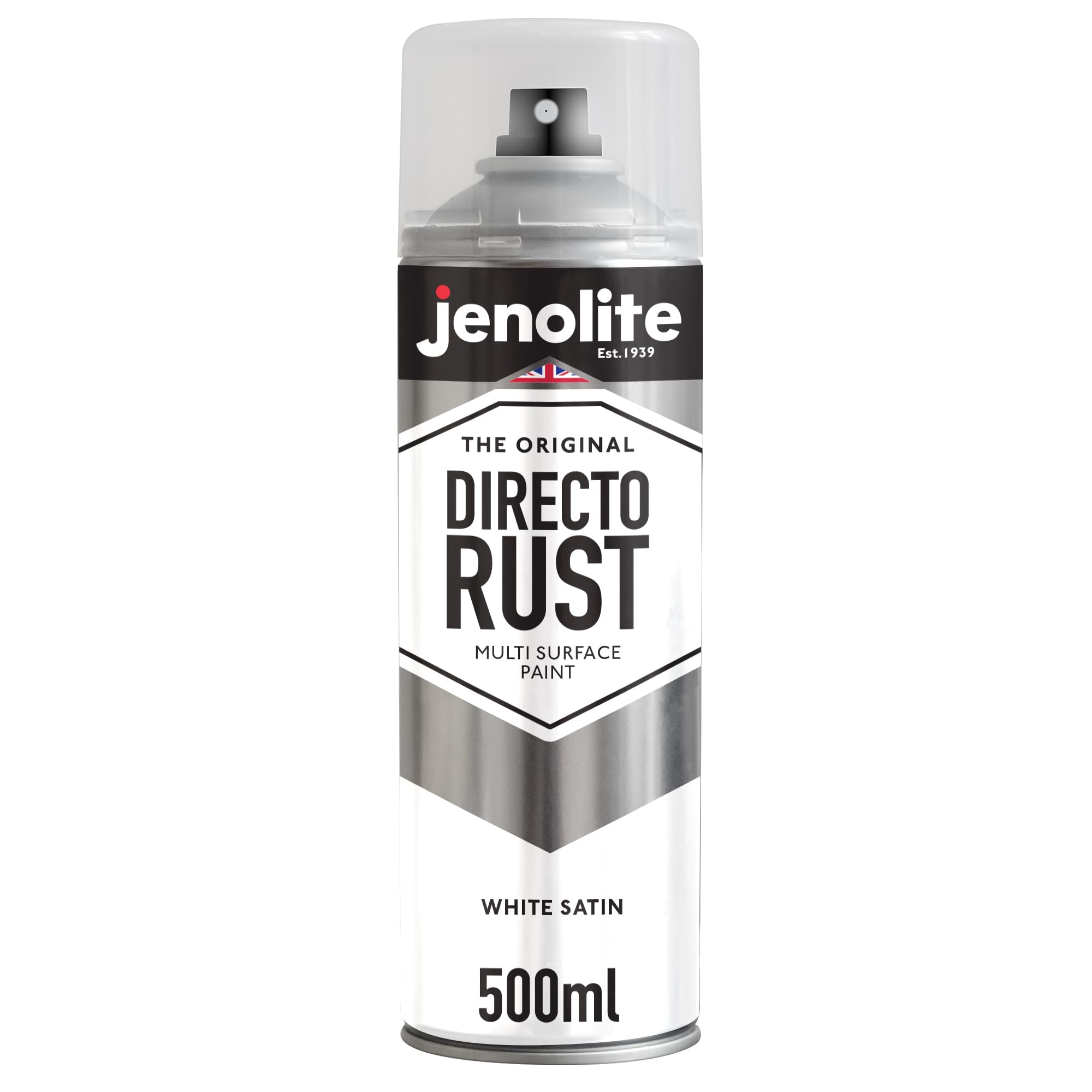 JENOLITE Directorust Spray Paint Satin Finish | WHITE | 500ml | Direct To Rust Spray Paint For Metal| All-In-One Multi Surface Paint for Metal, Wood, Plastic, Ceramic | RAL 9016