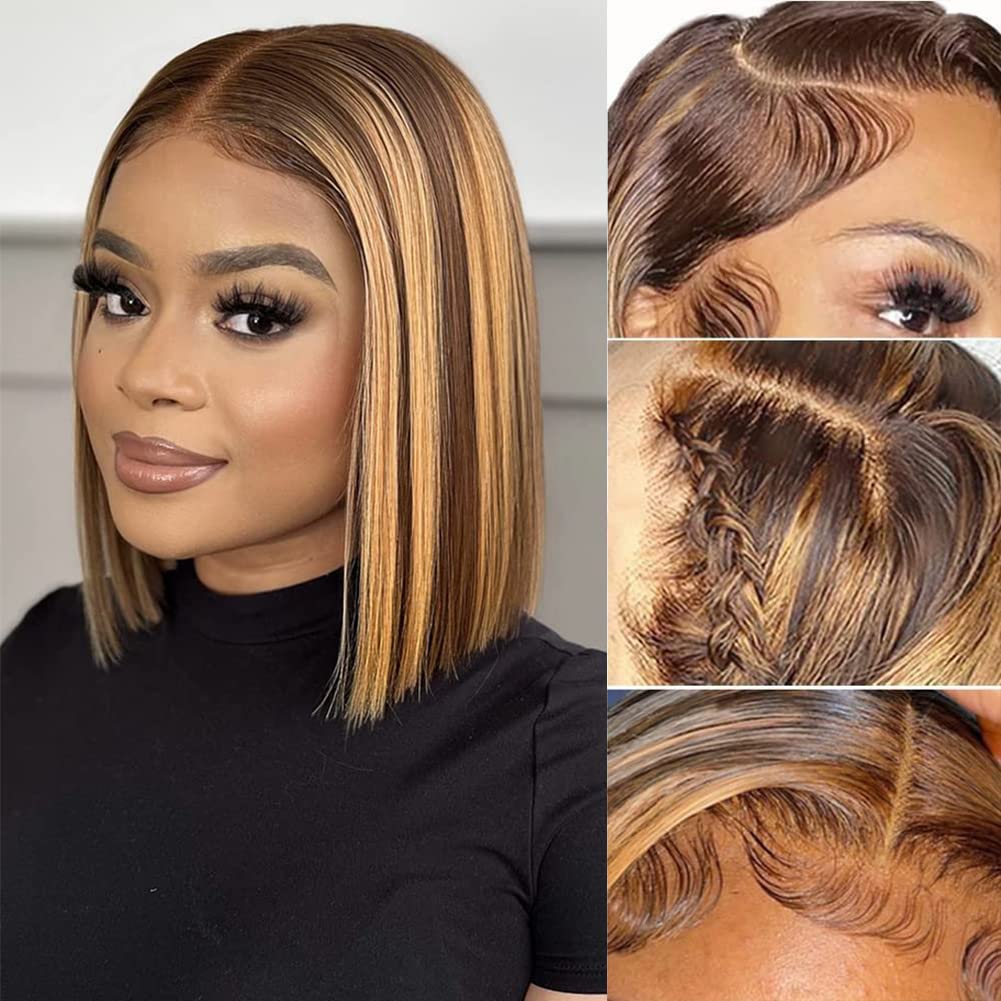 Sinlenhin Ombre Bob Wig 4/27 Honey Blonde Lace Front Wig Human Hair