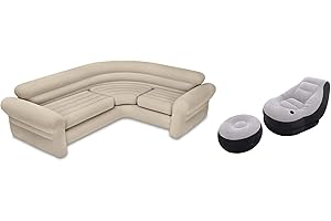Intex Inflatable Corner Living Room Neutral Sectional Sofa & Lounge Chair Set