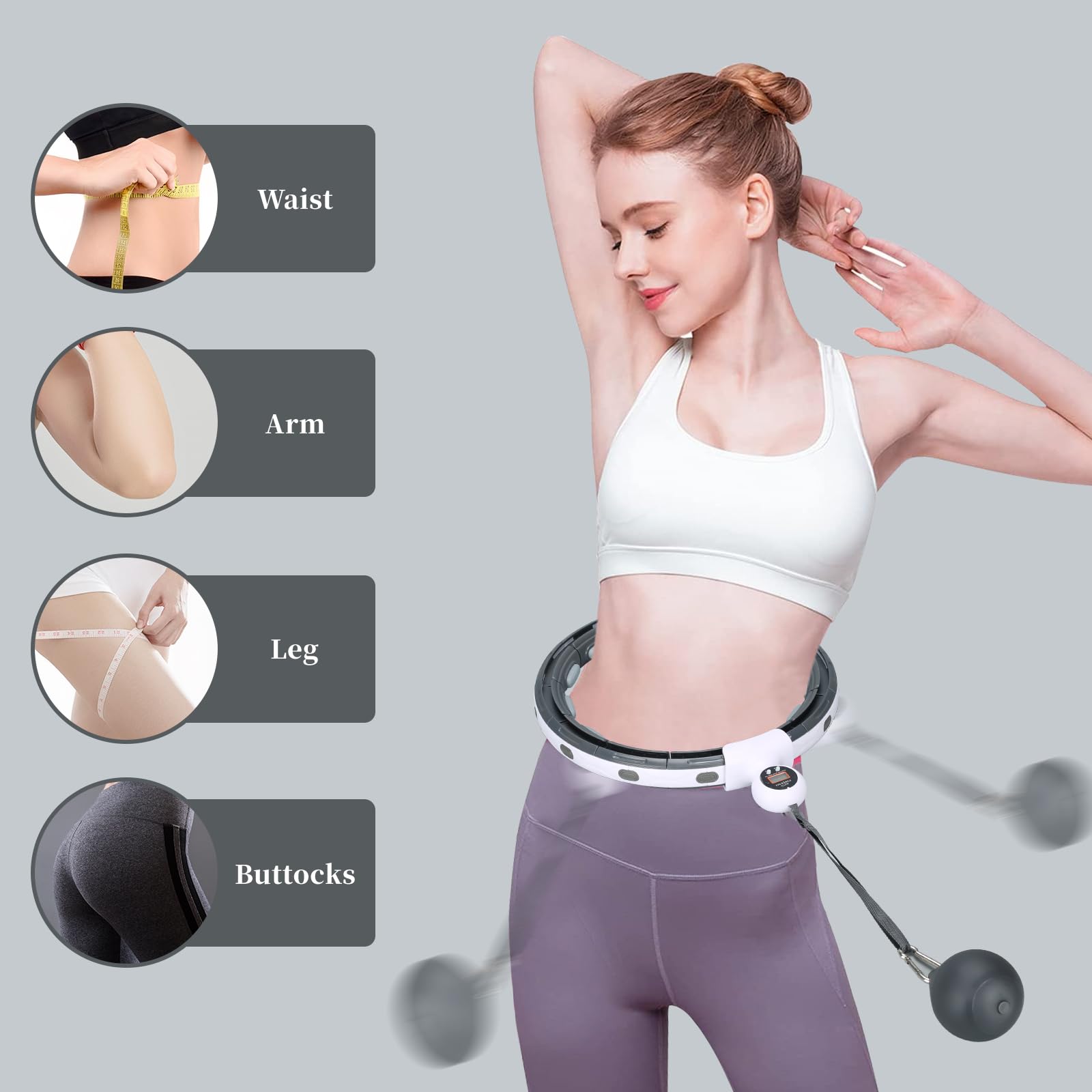 Smart Hula Hoop, inteligentna fitness, cicha, profesjonalna odchudzanie, nie spada, liczenie, z magnetycznym dyskiem do masażu utrata wagi, regulowana 16 węzłów, dla dorosłych, dzieci