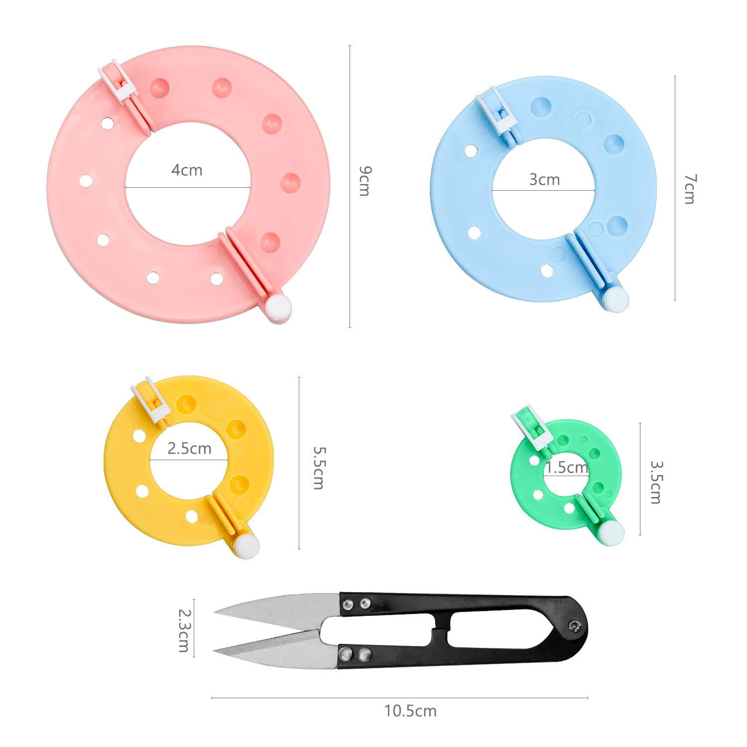 8 Pezzi Pom Pom Maker 9cm 7cm 5.5cm e 3.5cm Pompon Maker Fluff Sfera Weaver Ago Fai da Te in Kit di Attrezzi Lavoro Maglia di Lana