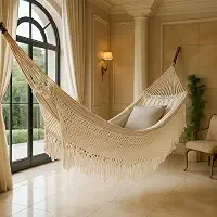 Rede de Descanso Bucho de Boi XGG, 4,5m, Suporta até 350kg, Algodão, com Franjas Decorativas (Branco)